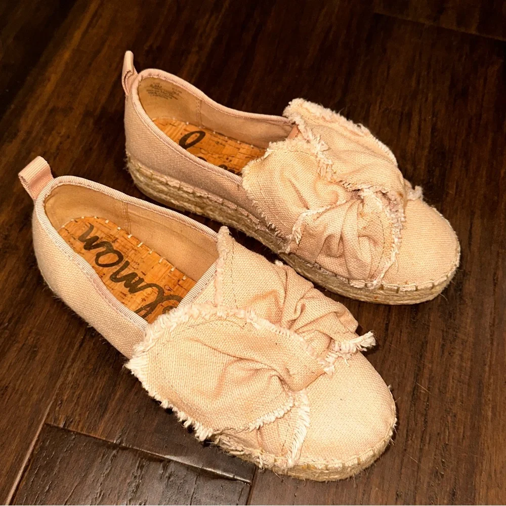 Sam Edelman Cabrera Platform Espadrille Slide On Pink Canvas Size 6.5